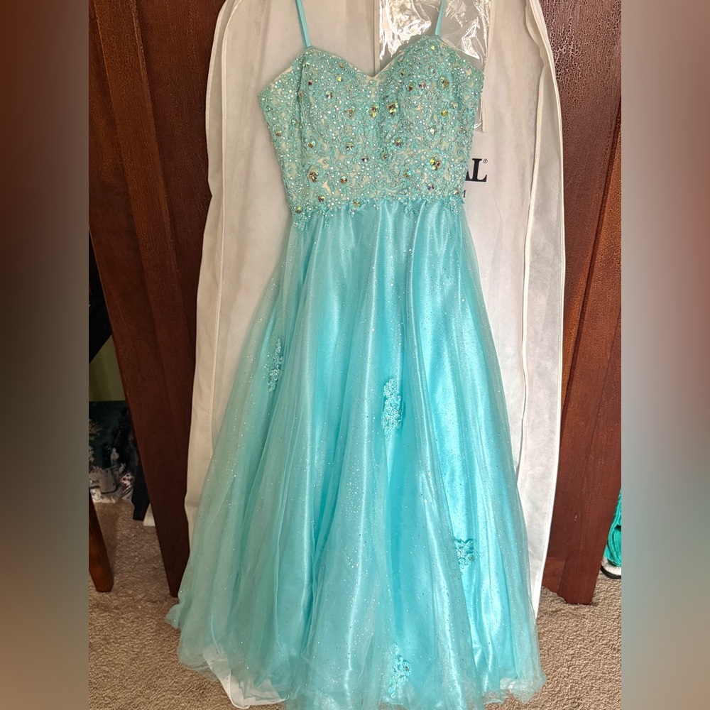 Princess style dress with puffy undercoat. Corset style top